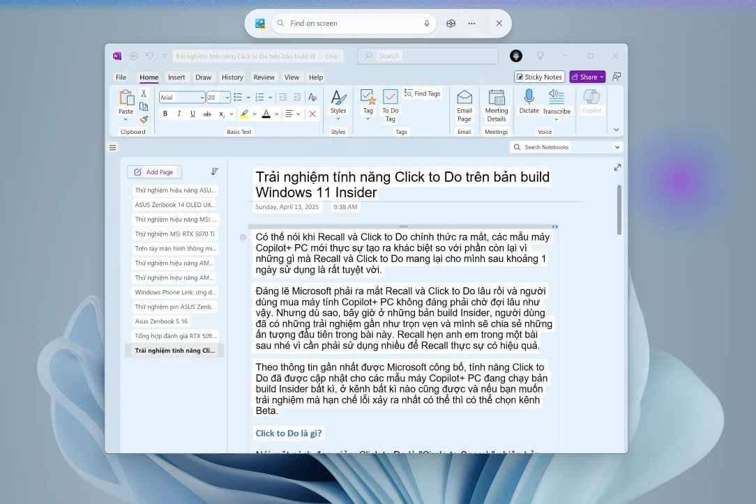 Trải nghiệm tính năng Click to Do trên Windows 11 26120.3863: "Cirle to Search" phiên bản máy tính
